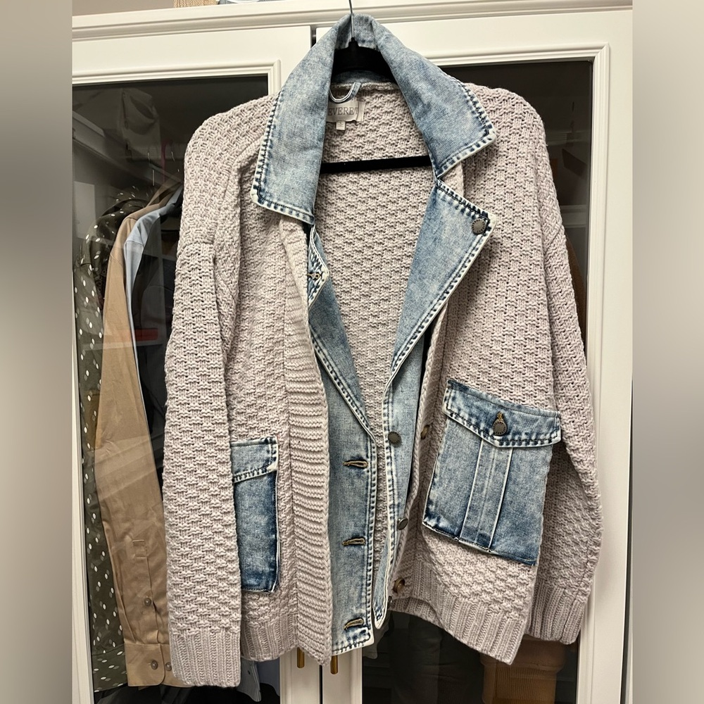 NWOT Altard State Cable Denim Mixed Cardigan Sz S